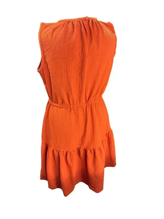 Calvin Klein Orange Sleeveless Tiered Dress With Drawstring Waist Size 8 - Picture 3 of 11